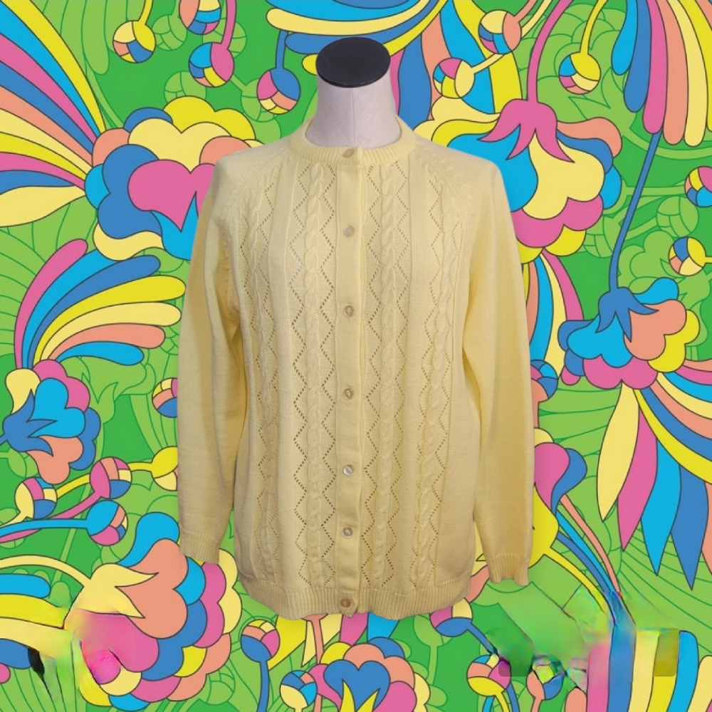 Vintage 70s Yellow Cardigan Sweater